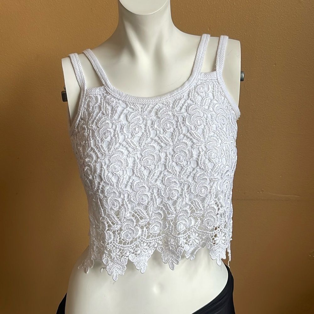 One Two Three lace crop top shirt see measurements for size,T Size Tag Removed